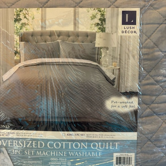 Lush Décor Ava Diamond Oversized Cotton Quilt Set Full/Queen - Picture 10 of 12